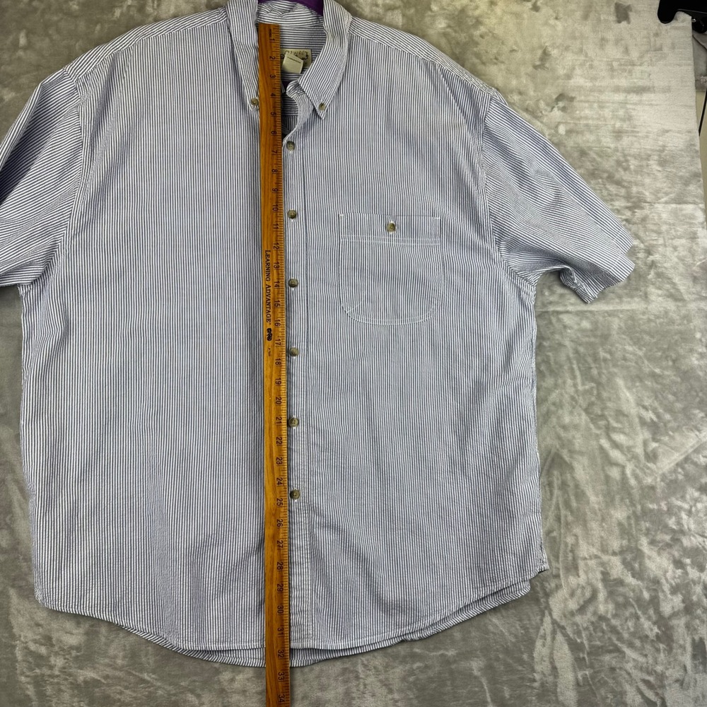 Eddie Bauer Button Down Mens XL Blue White Striped Seersucker Shirt (1684) - Picture 9 of 10